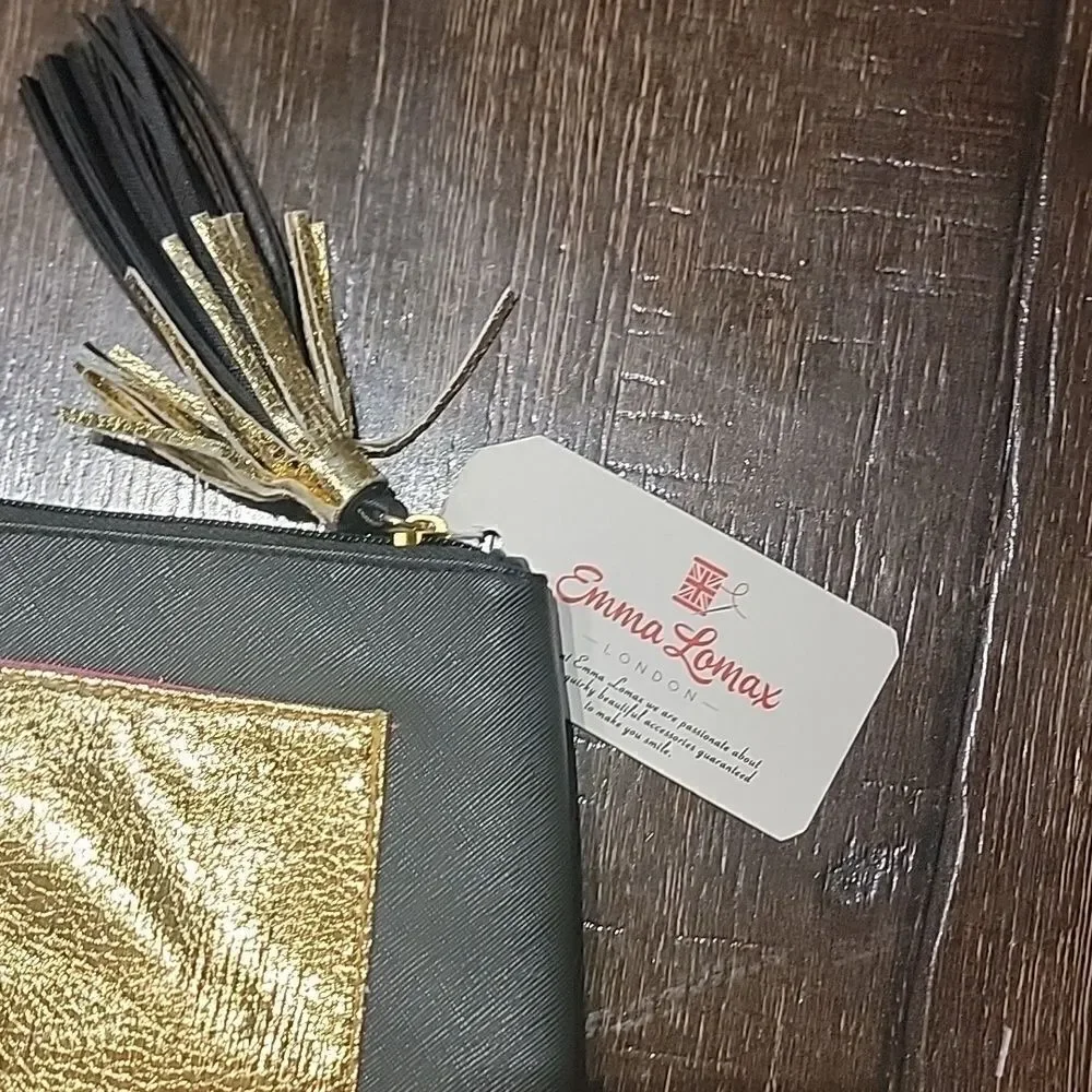 Emma Lomax Black and Gold Tassel Makeup Clutch Bag